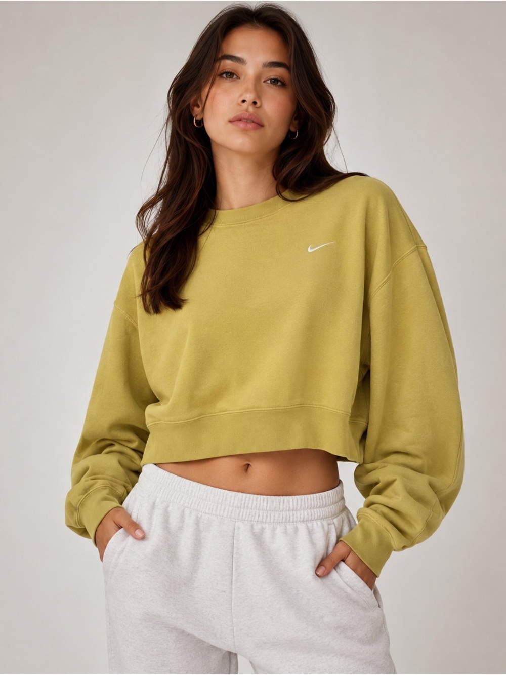 Nike Cropped Oversized Sweatshirt Mustard Yellow Size Medium